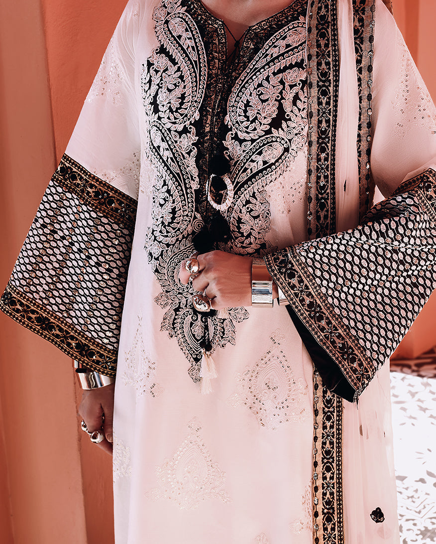 Women Wearing Gillian White Long Shirt for Festive Events - Pakistani Designer Wear for Women in UK | Kifat