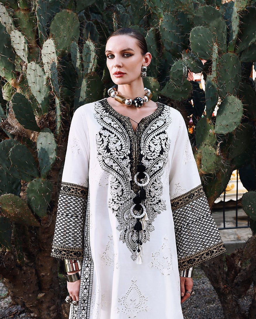 Women Wearing Gillian White Long Shirt for Festive Events - Pakistani Designer Wear for Women in UK | Kifat
