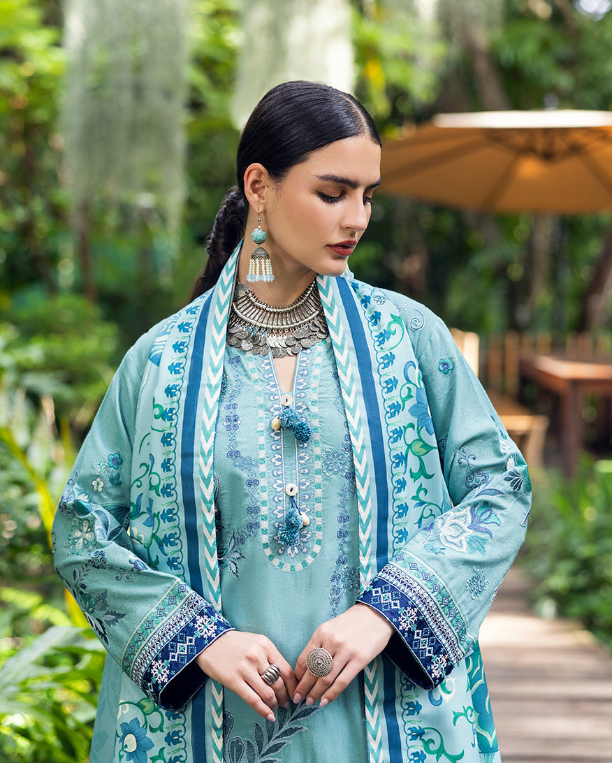 Women Wearing Glided Hour Aqua Long Shirt for Luxury Events - Pakistani Designer Wear for Women in UK | Kifat