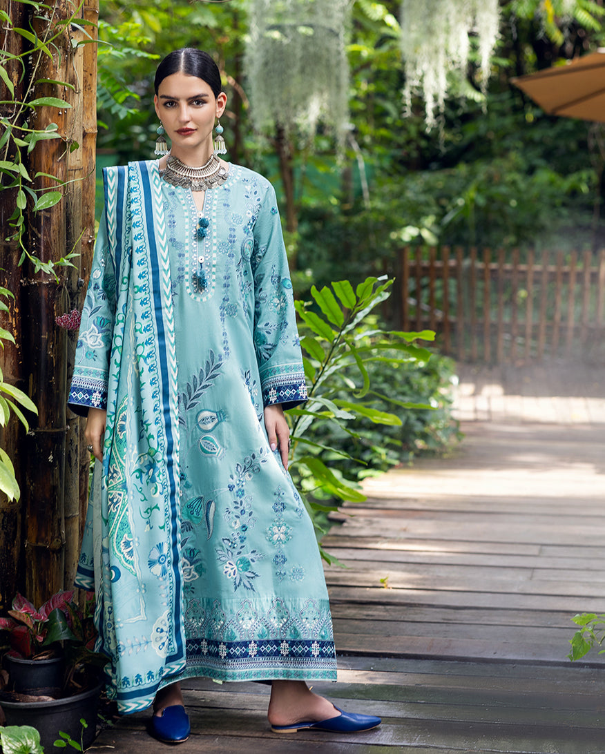 Women Wearing Glided Hour Aqua Long Shirt for Luxury Events - Pakistani Designer Wear for Women in UK | Kifat