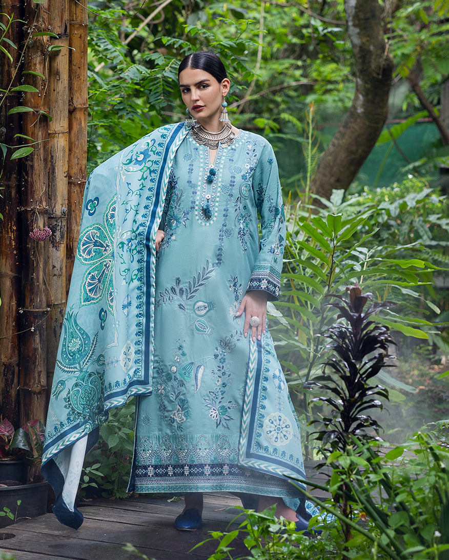 Women Wearing Glided Hour Aqua Long Shirt for Luxury Events - Pakistani Designer Wear for Women in UK | Kifat
