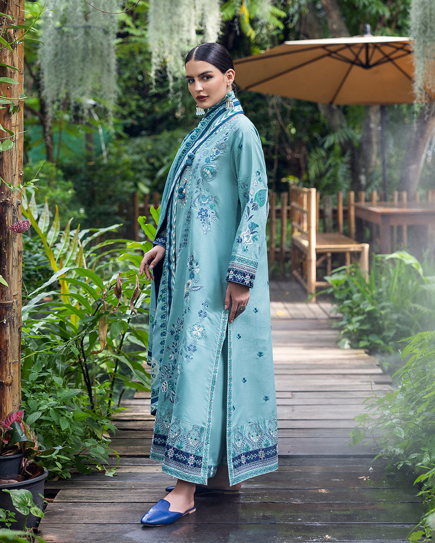 Women Wearing Glided Hour Aqua Long Shirt for Luxury Events - Pakistani Designer Wear for Women in UK | Kifat