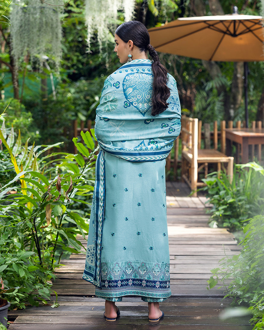 Women Wearing Glided Hour Aqua Long Shirt for Luxury Events - Pakistani Designer Wear for Women in UK | Kifat