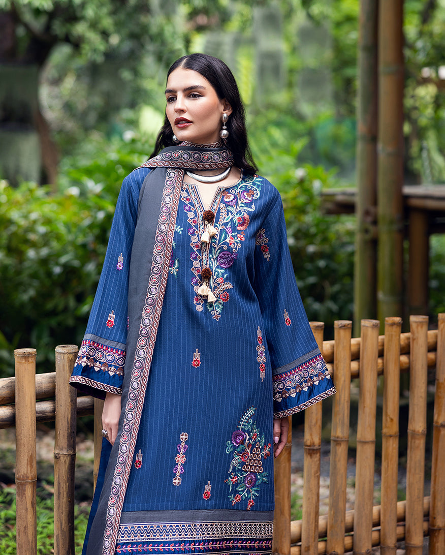 Women Wearing Granite Song Blue Long Shirt for Luxury Events - Pakistani Designer Wear for Women in UK | Kifat