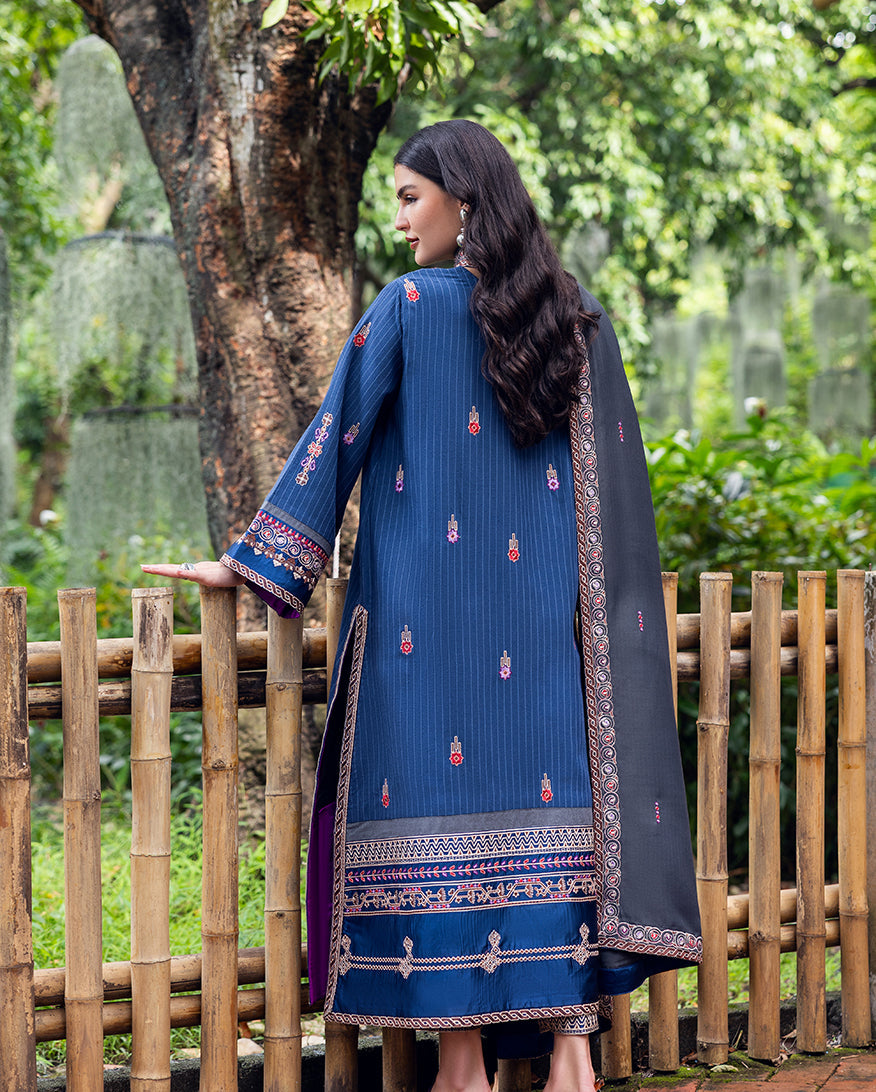 Women Wearing Granite Song Blue Long Shirt for Luxury Events - Pakistani Designer Wear for Women in UK | Kifat