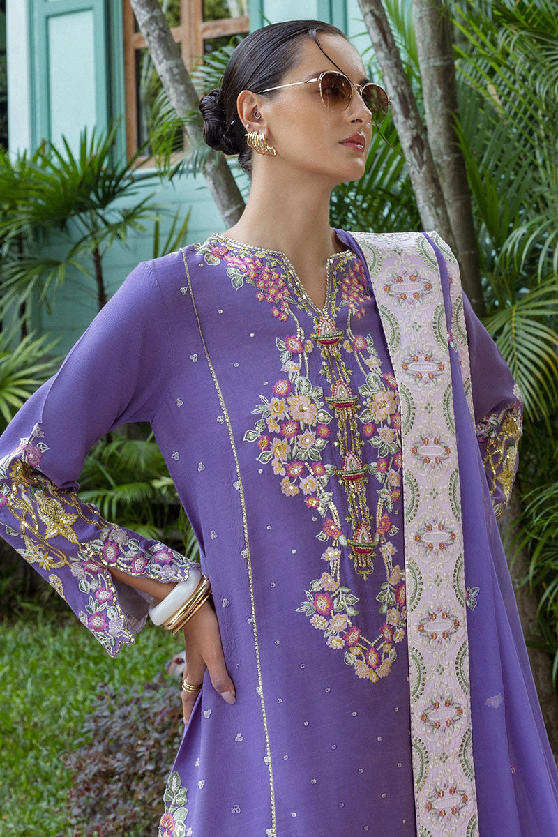 Women Wearing Elaris Wisteria Purple Long Shirt for Festive Events - Pakistani Designer Wear for Women in UK | Kifat