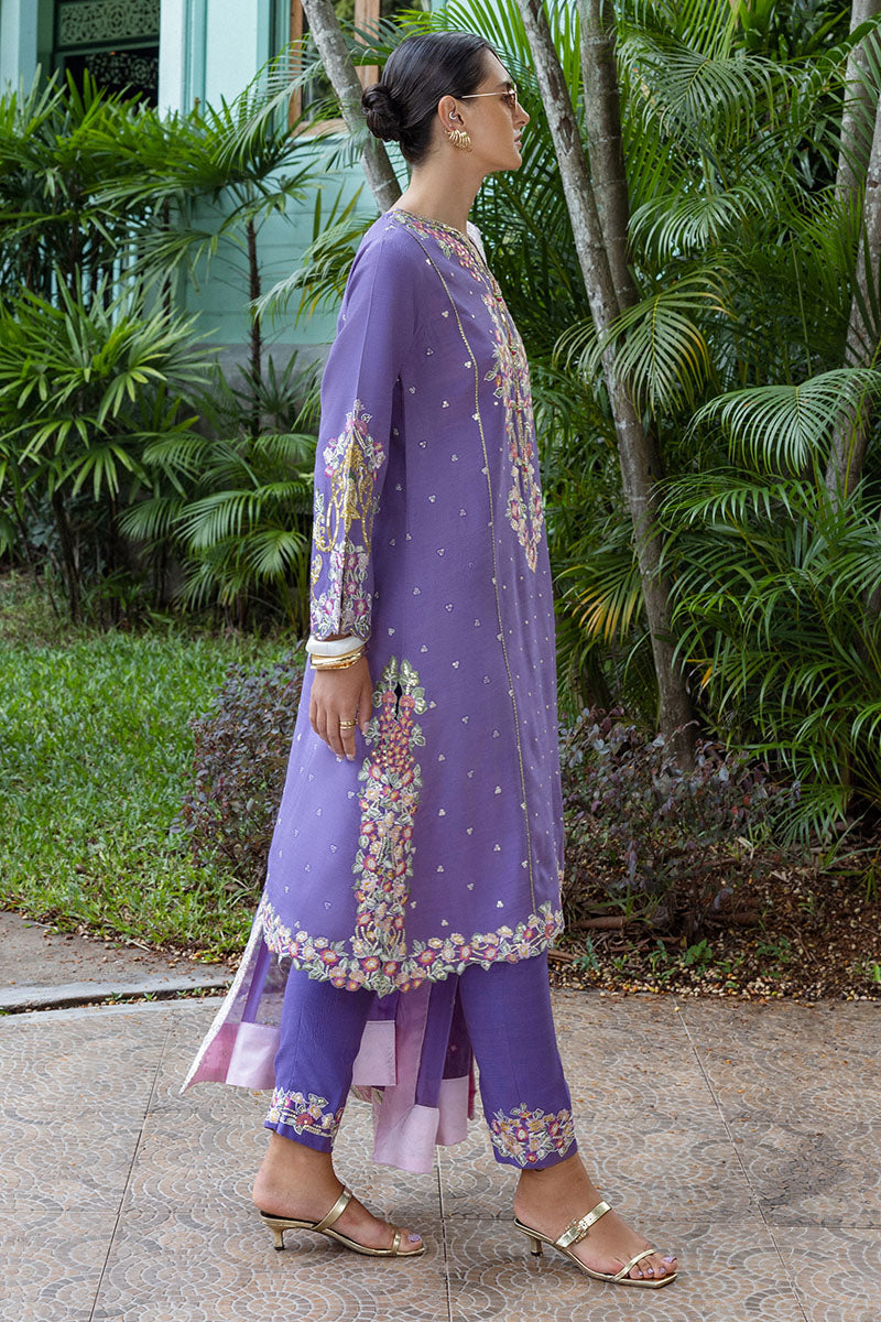 Women Wearing Elaris Wisteria Purple Long Shirt for Festive Events - Pakistani Designer Wear for Women in UK | Kifat