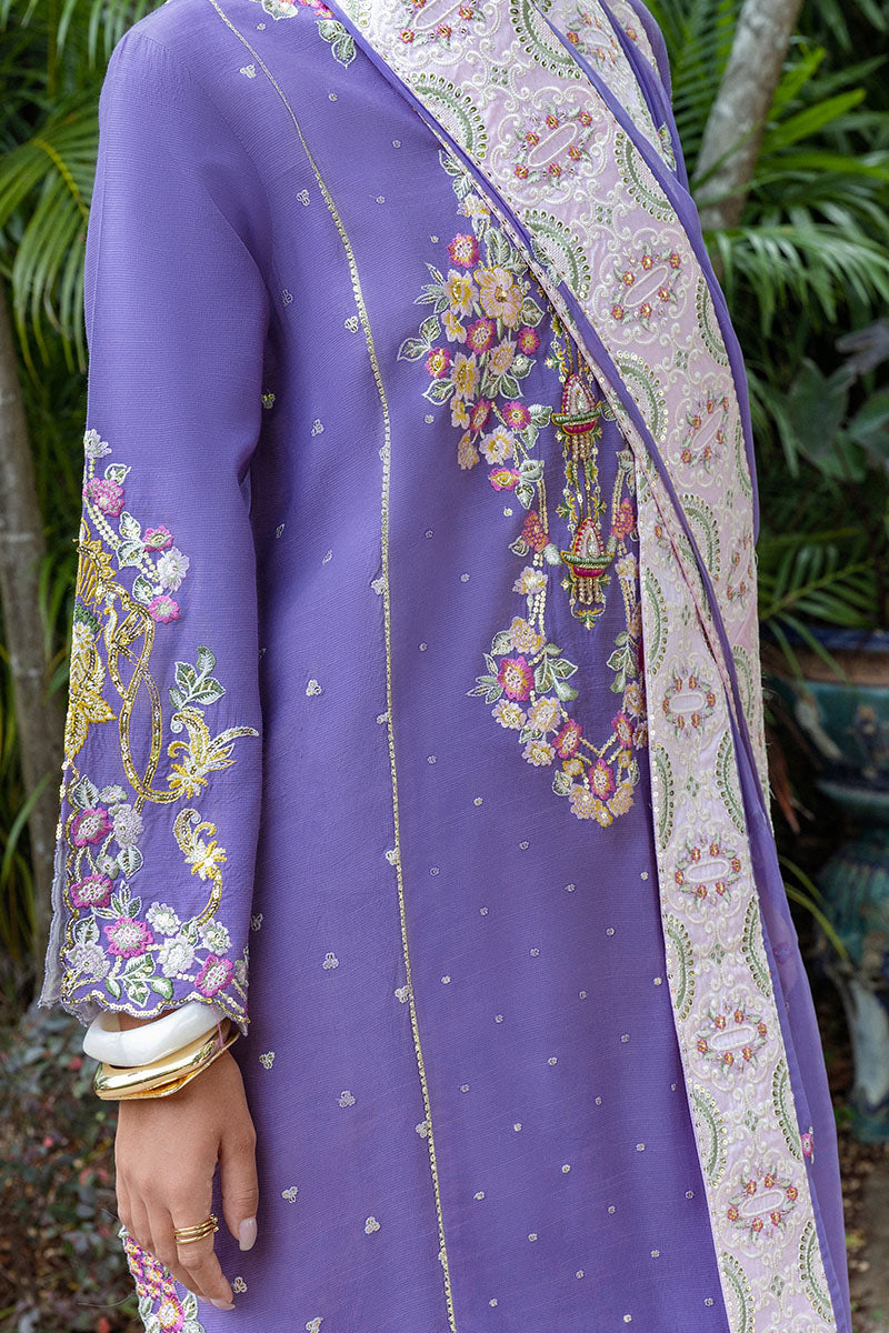 Women Wearing Elaris Wisteria Purple Long Shirt for Festive Events - Pakistani Designer Wear for Women in UK | Kifat