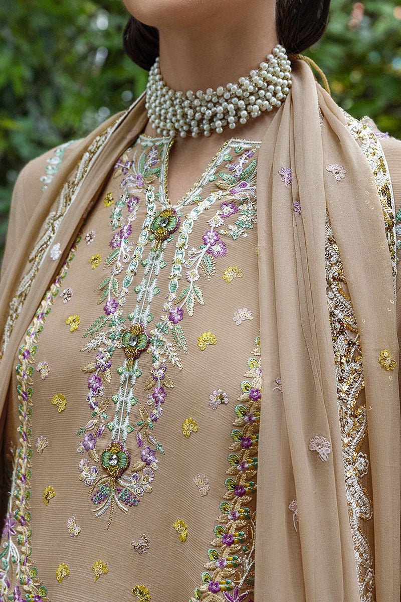 Women Wearing Ardena Beige Long Shirt for Festive Events - Pakistani Designer Wear for Women in UK | Kifat