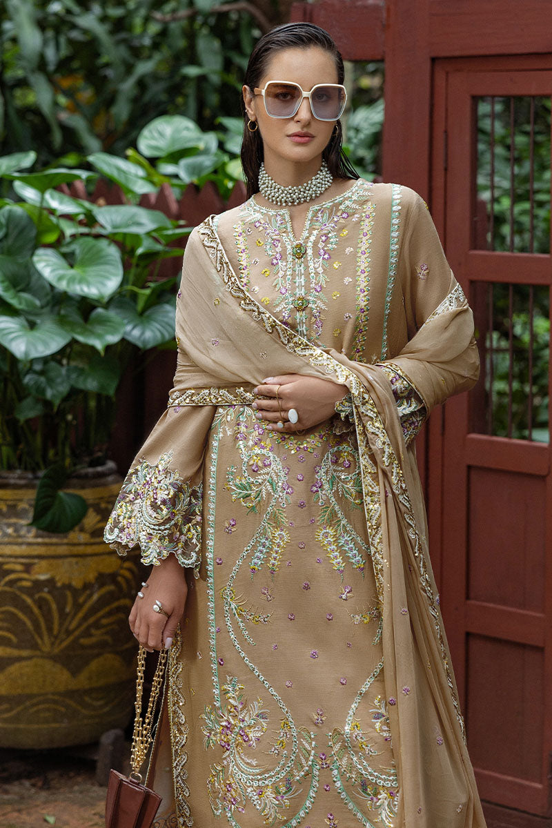 Women Wearing Ardena Beige Long Shirt for Festive Events - Pakistani Designer Wear for Women in UK | Kifat