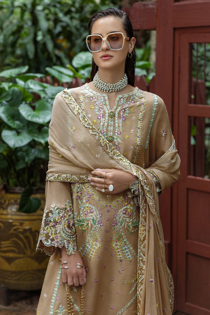 Women Wearing Ardena Beige Long Shirt for Festive Events - Pakistani Designer Wear for Women in UK | Kifat