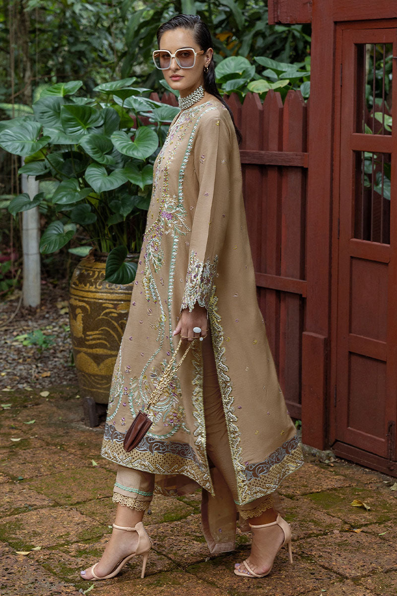 Women Wearing Ardena Beige Long Shirt for Festive Events - Pakistani Designer Wear for Women in UK | Kifat