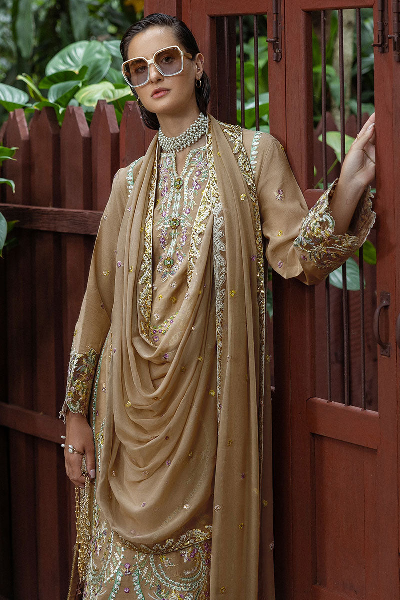 Women Wearing Ardena Beige Long Shirt for Festive Events - Pakistani Designer Wear for Women in UK | Kifat