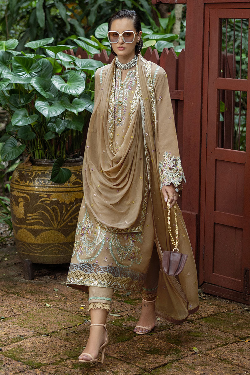 Women Wearing Ardena Beige Long Shirt for Festive Events - Pakistani Designer Wear for Women in UK | Kifat