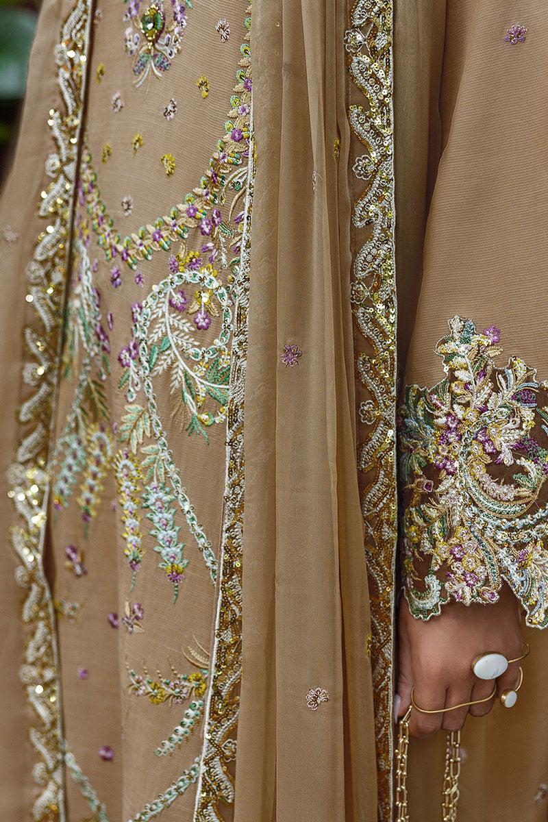 Women Wearing Ardena Beige Long Shirt for Festive Events - Pakistani Designer Wear for Women in UK | Kifat