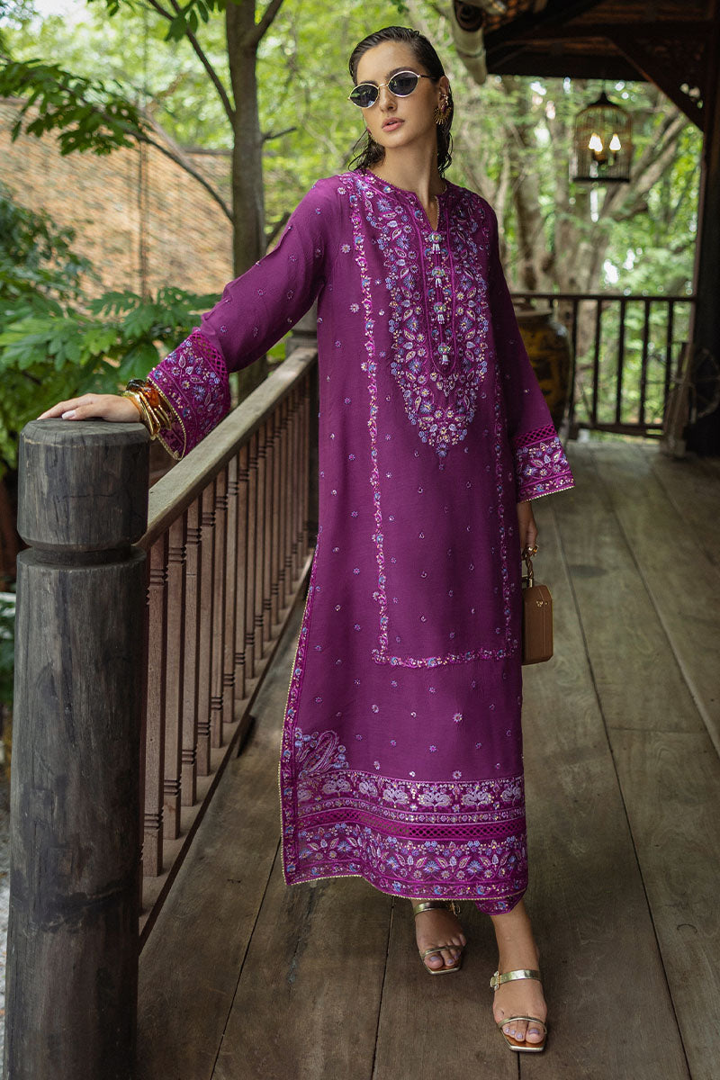Women Wearing Avenelle Dark Purple Long Shirt for Festive Events - Pakistani Designer Wear for Women in UK | Kifat