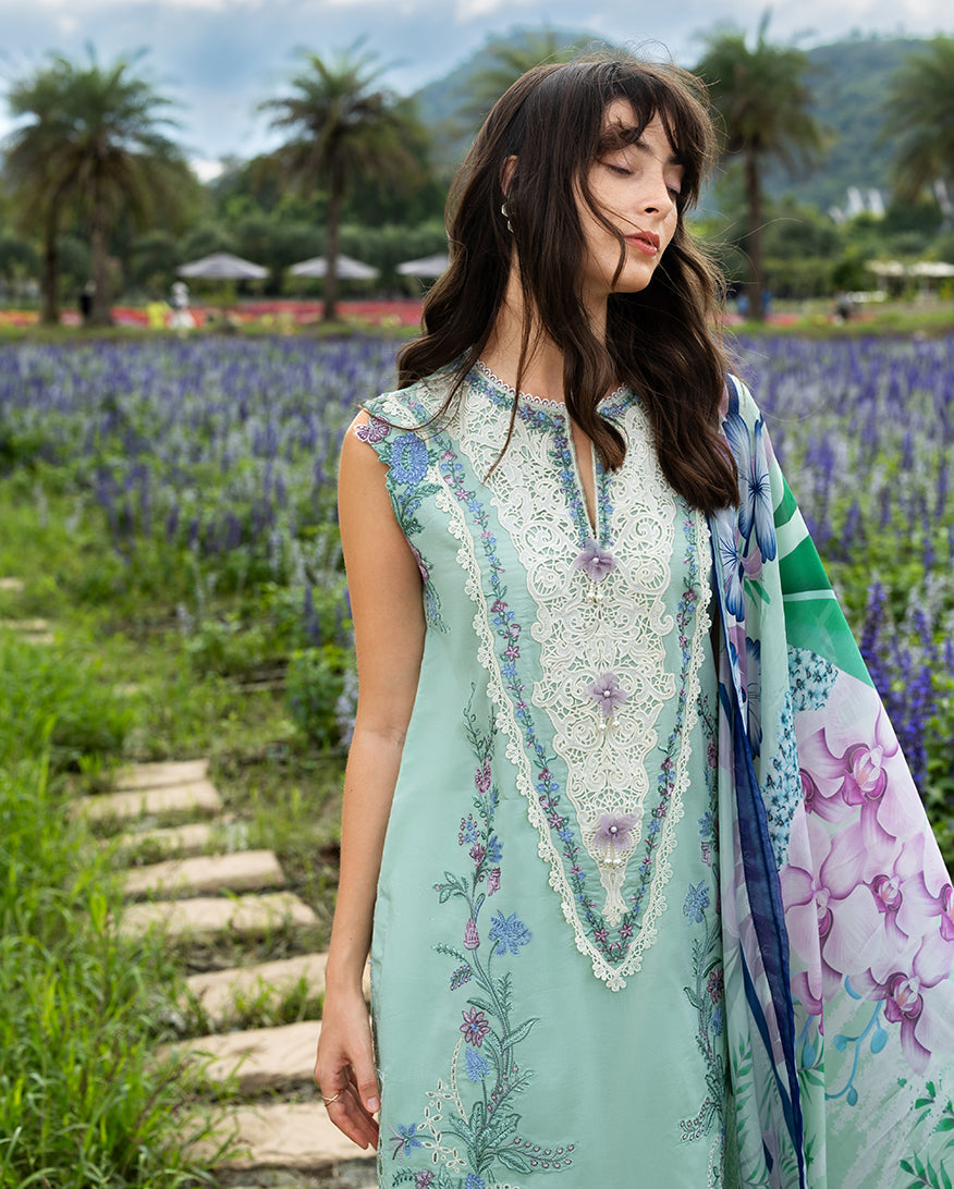 Women Wearing Hummingbird Haven Mint Green Long Shirt for Festive Events - Pakistani Designer Wear for Women in UK | Kifat