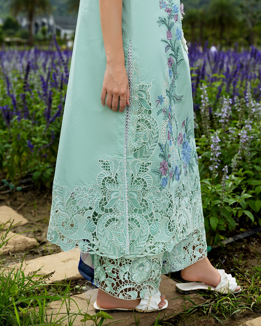 Women Wearing Hummingbird Haven Mint Green Long Shirt for Festive Events - Pakistani Designer Wear for Women in UK | Kifat
