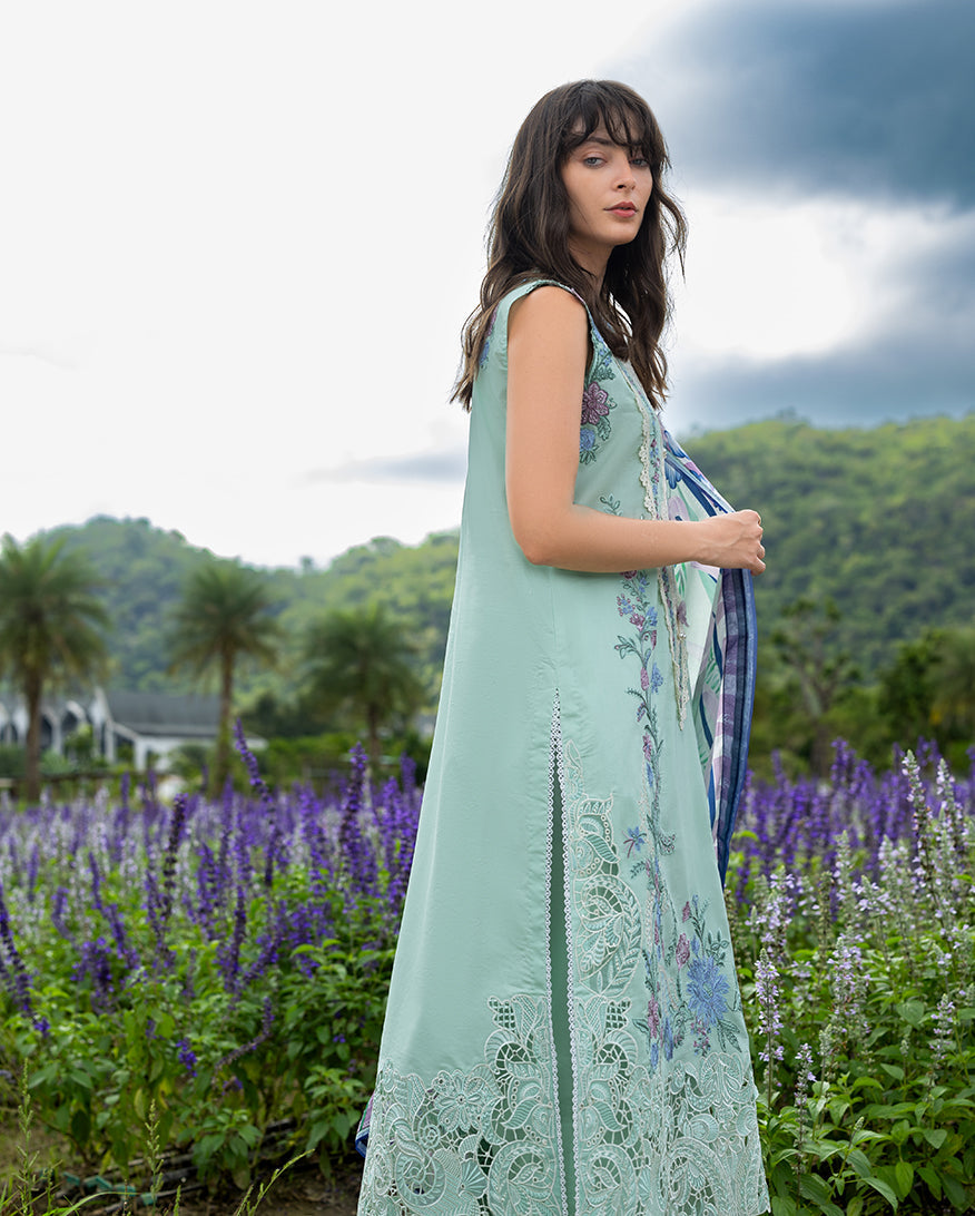 Women Wearing Hummingbird Haven Mint Green Long Shirt for Festive Events - Pakistani Designer Wear for Women in UK | Kifat
