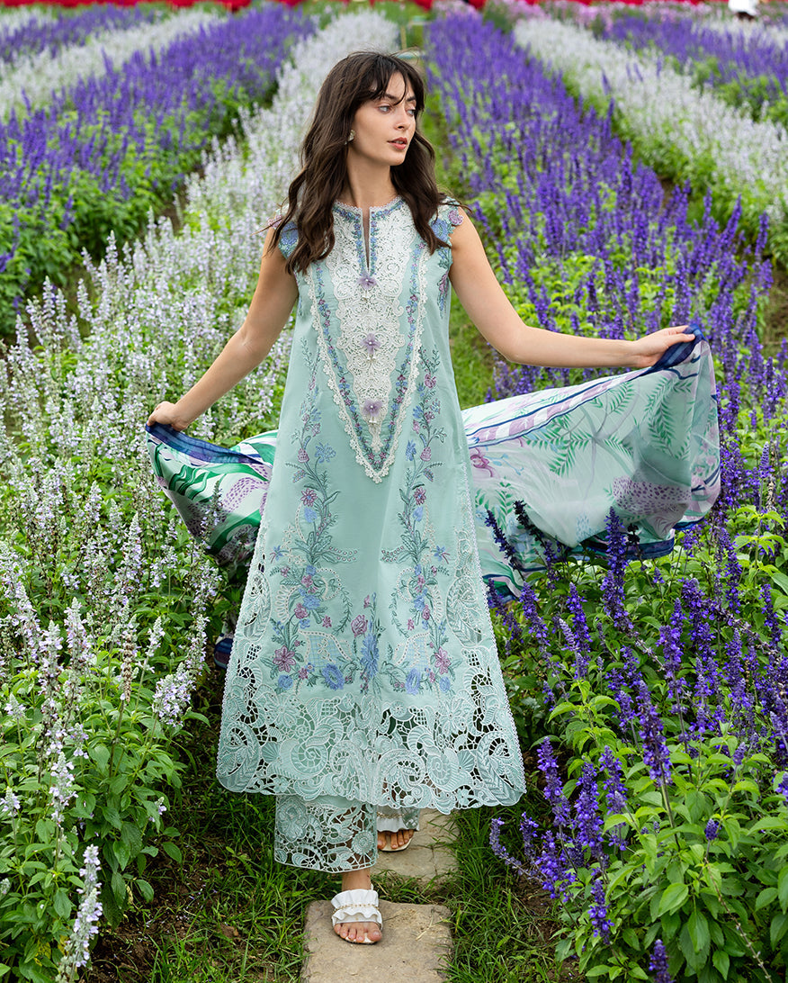 Women Wearing Hummingbird Haven Mint Green Long Shirt for Festive Events - Pakistani Designer Wear for Women in UK | Kifat