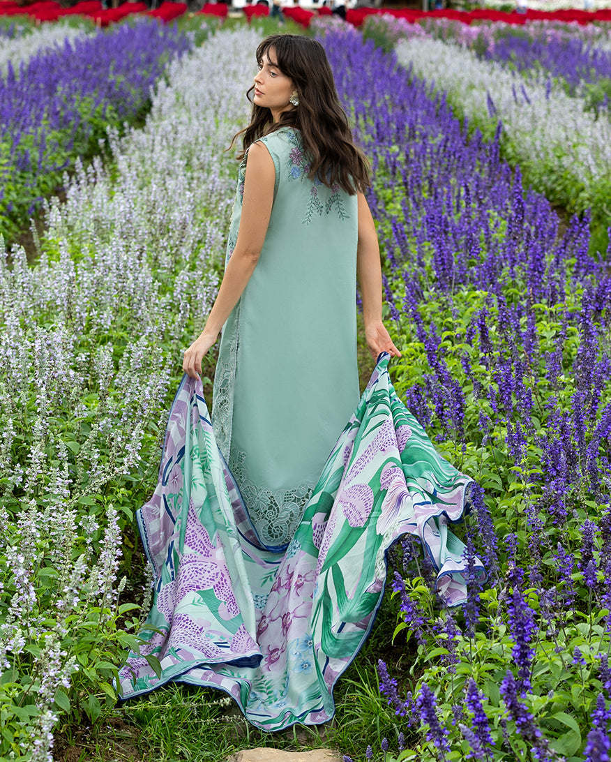 Women Wearing Hummingbird Haven Mint Green Long Shirt for Festive Events - Pakistani Designer Wear for Women in UK | Kifat
