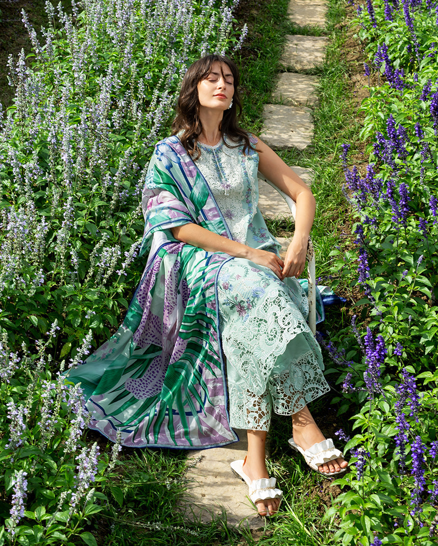 Women Wearing Hummingbird Haven Mint Green Long Shirt for Festive Events - Pakistani Designer Wear for Women in UK | Kifat