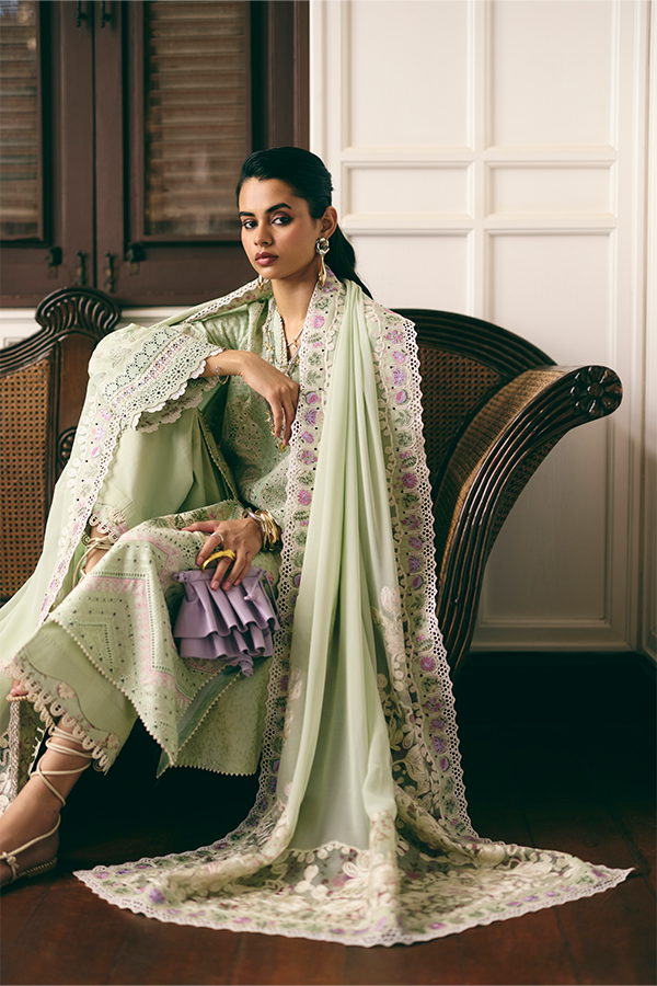 Women Wearing AREEHA Apple Green Long Shirt with Culottes for Festive Events - Pakistani Designer Wear for Women in UK | Kifat