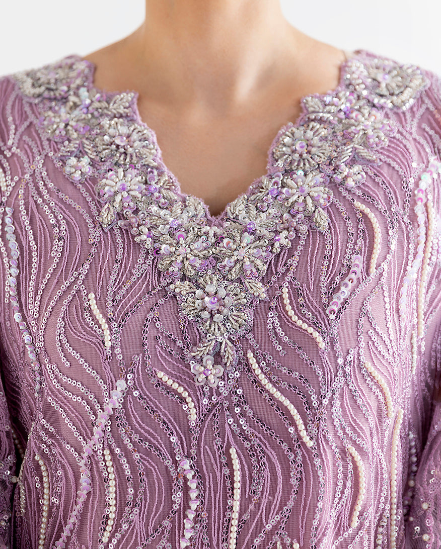 Women Wearing Jessamine Lilac Long Shirt for Festive Events - Pakistani Designer Wear for Women in UK | Kifat