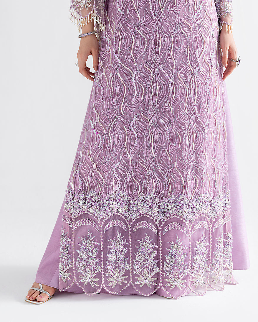 Women Wearing Jessamine Lilac Long Shirt for Festive Events - Pakistani Designer Wear for Women in UK | Kifat