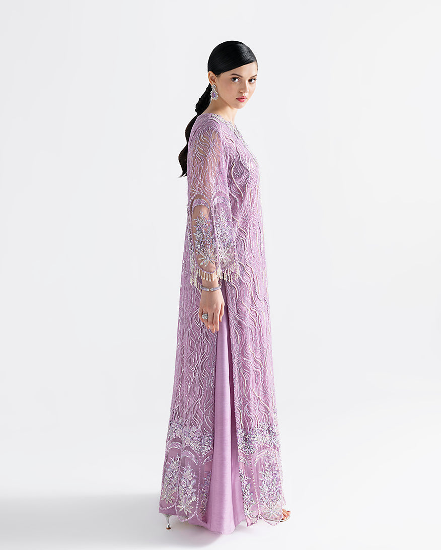Women Wearing Jessamine Lilac Long Shirt for Festive Events - Pakistani Designer Wear for Women in UK | Kifat