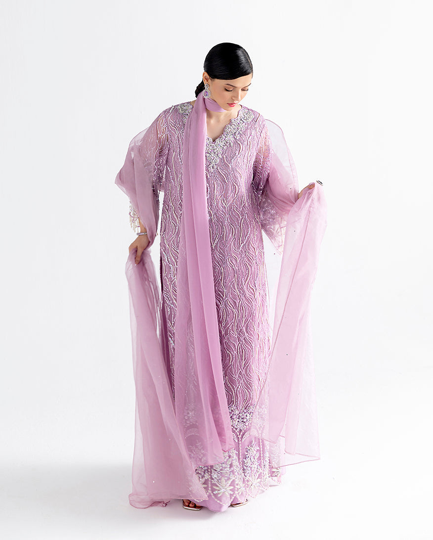 Women Wearing Jessamine Lilac Long Shirt for Festive Events - Pakistani Designer Wear for Women in UK | Kifat