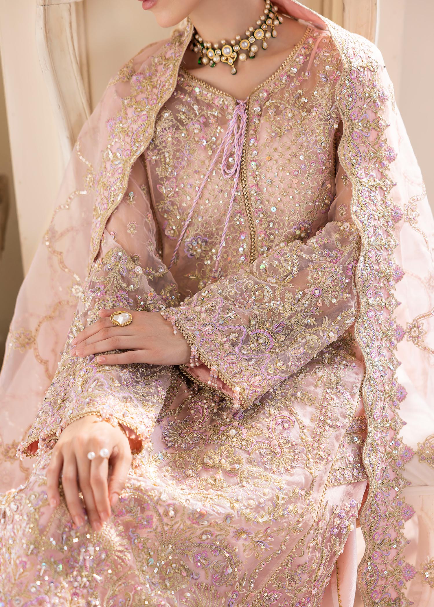 Kanwal Malik Pink mid length shirt with panel flared pants for Luxury Wedding wear - Pakistani Designer Wear for Women in UK | Kifat