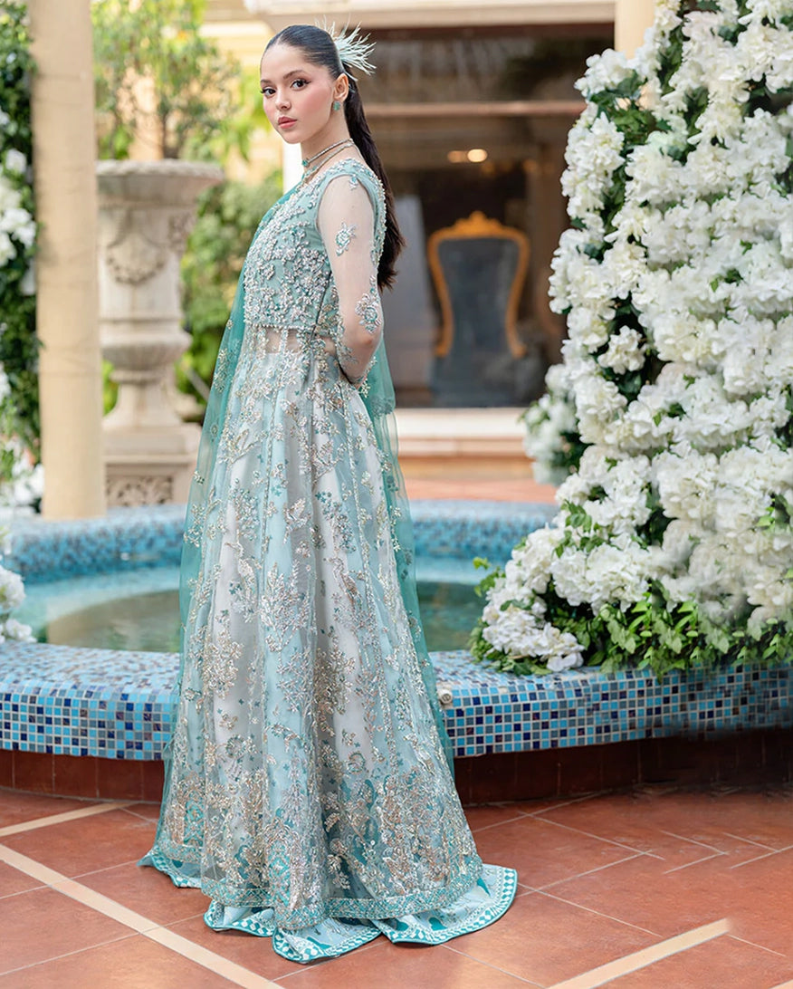 Women Wearing Kahani Aqua Long Shirt for Wedding Events - Pakistani Designer Wear for Women in UK | Kifat