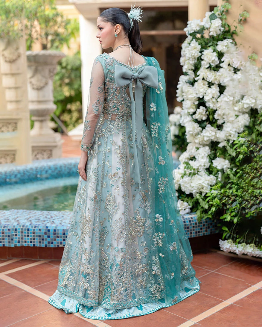 Women Wearing Kahani Aqua Long Shirt for Wedding Events - Pakistani Designer Wear for Women in UK | Kifat