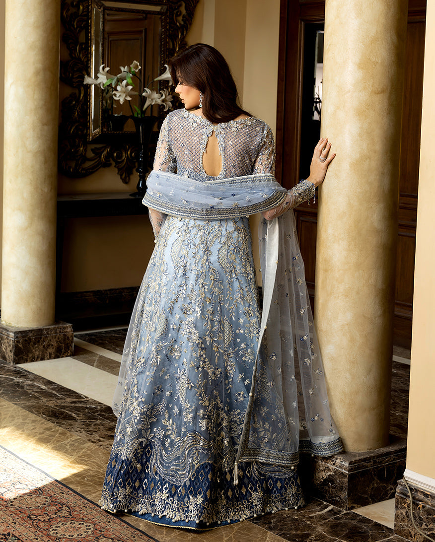 Women Wearing Kiara Ice Blue Peshwas for Wedding Events - Pakistani Designer Wear for Women in UK | Kifat