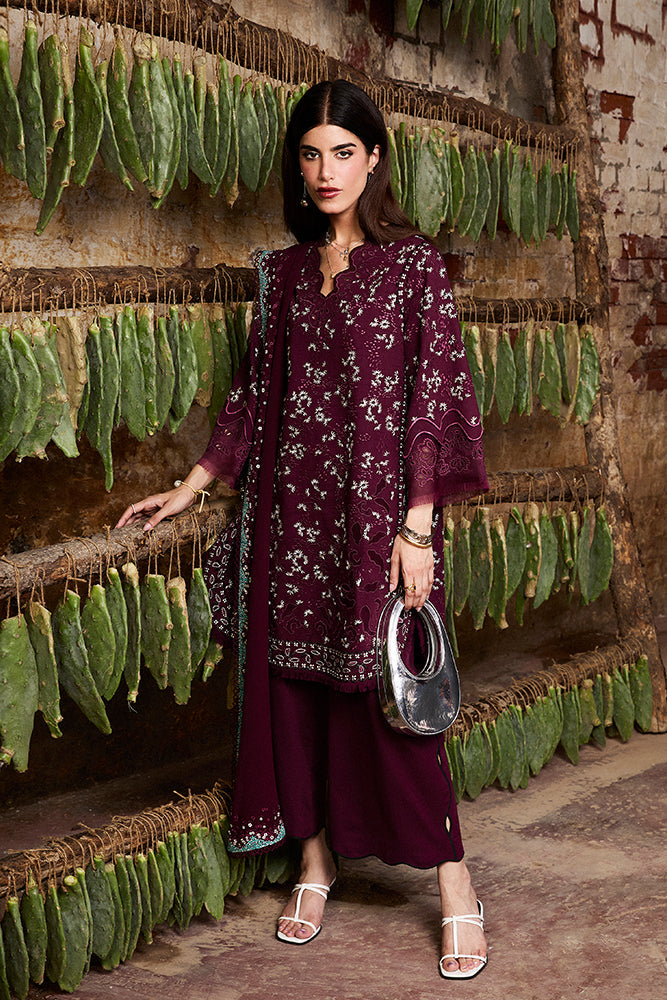 Model Wearing Suffuse by Sana Yasir OMYA Wine Short Shirt with culottes for Casual Dress- Pakistani Designer wear for Women in UK | Kifat