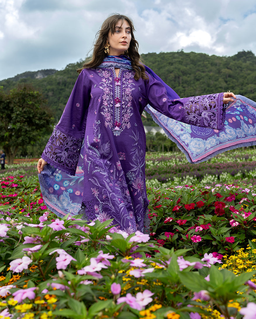 Women Wearing Lily Veil Purple Long Shirt for Festive Events - Pakistani Designer Wear for Women in UK | Kifat