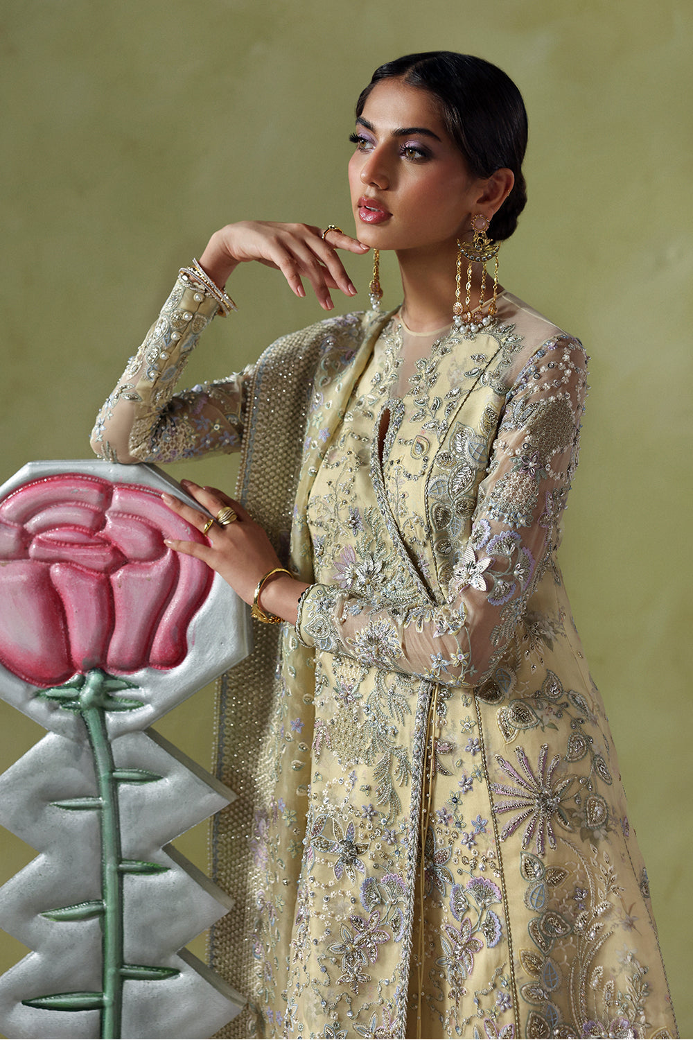 Soraya Liora Butter Yellow Long Angrakha Shirt for Guest of Wedding Wear, Formal Events - Pakistani Designer Wear for Women in UK | Kifat