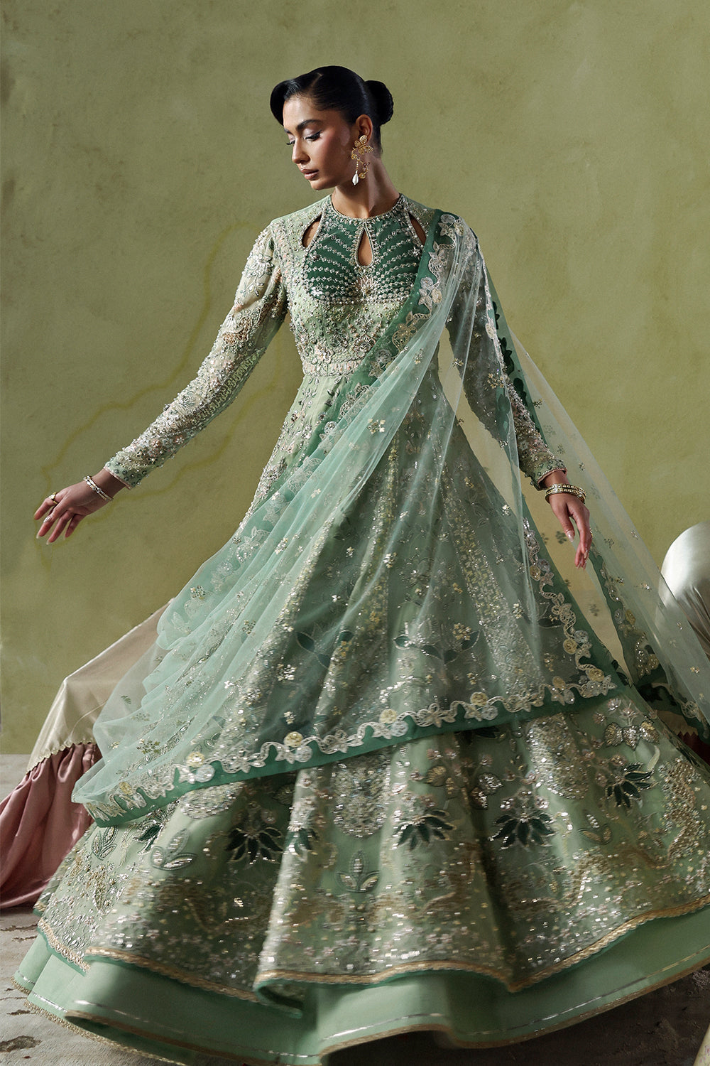 Soraya Lirien Mint Green Pishwas for Wedding Wear,  Formal Events - Pakistani Designer Wear for Women in UK | Kifat