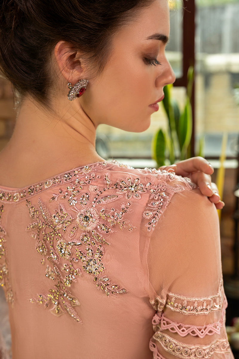 Women Wearing Calliope Baby Pink Long Shirt for Festive Events - Pakistani Designer Wear for Women in UK | Kifat