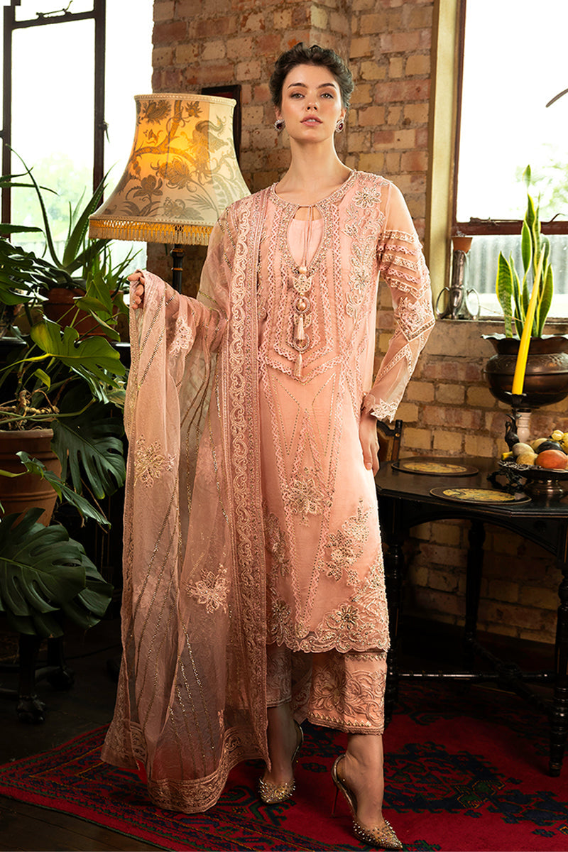 Women Wearing Calliope Baby Pink Long Shirt for Festive Events - Pakistani Designer Wear for Women in UK | Kifat