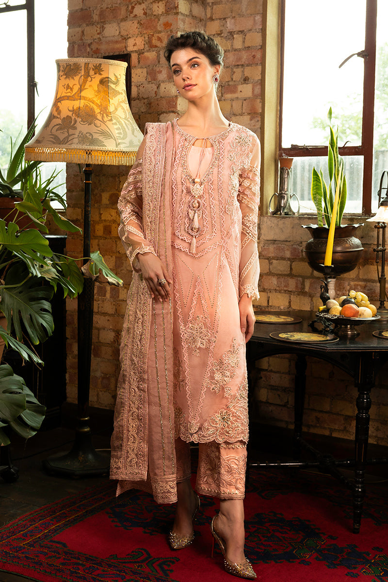 Women Wearing Calliope Baby Pink Long Shirt for Festive Events - Pakistani Designer Wear for Women in UK | Kifat