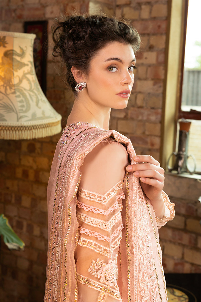 Women Wearing Calliope Baby Pink Long Shirt for Festive Events - Pakistani Designer Wear for Women in UK | Kifat