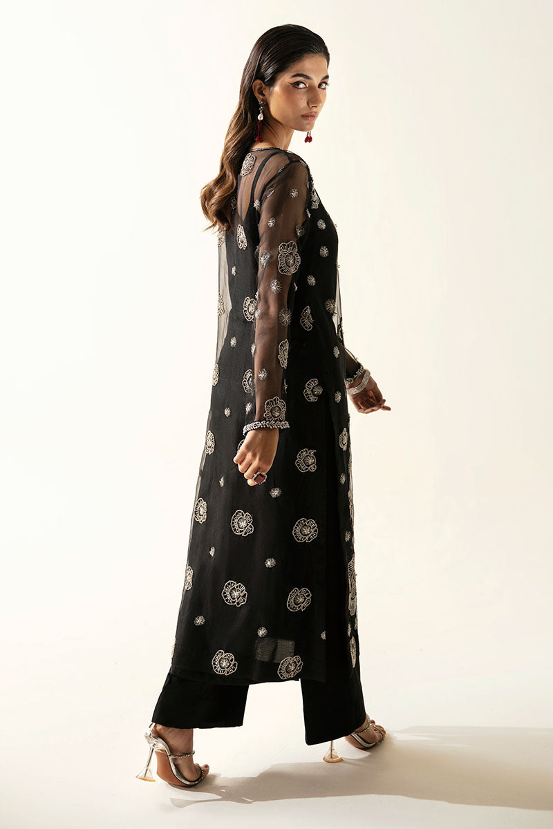 Women Wearing Manera Black Long Shirt for Luxury Events - Pakistani Designer Wear for Women in UK | Kifat