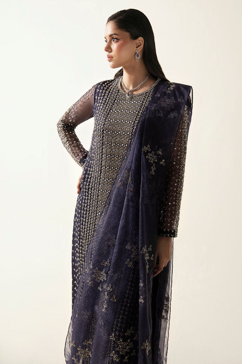 Women Wearing Esma Midnight Blue Long Shirt for Luxury Events - Pakistani Designer Wear for Women in UK | Kifat