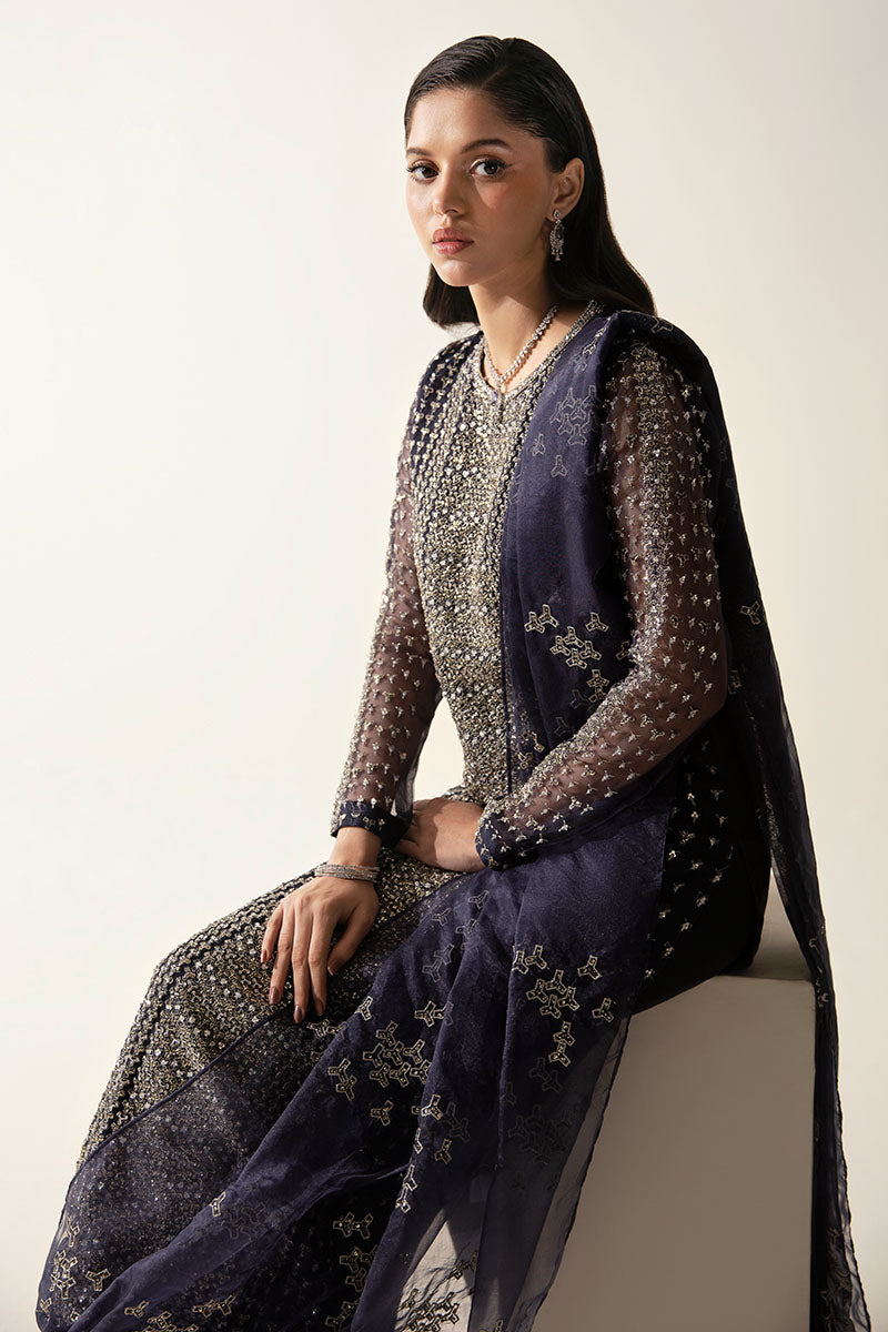 Women Wearing Esma Midnight Blue Long Shirt for Luxury Events - Pakistani Designer Wear for Women in UK | Kifat