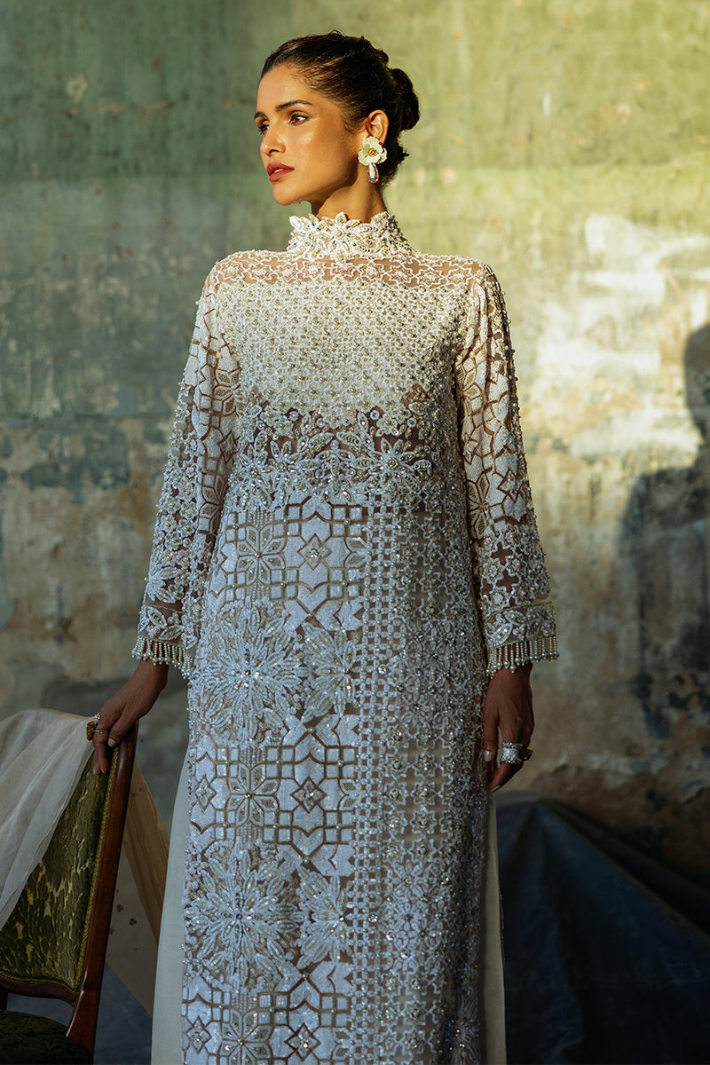 Women Wearing Jasmin Peach Long Shirt for Luxury Events - Pakistani Designer Wear for Women in UK | Kifat