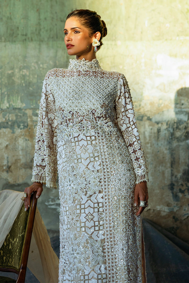 Women Wearing Jasmin Peach Long Shirt for Luxury Events - Pakistani Designer Wear for Women in UK | Kifat