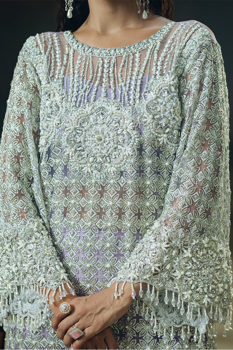 Women Wearing Lavande Purple Long Shirt for Luxury Events - Pakistani Designer Wear for Women in UK | Kifat