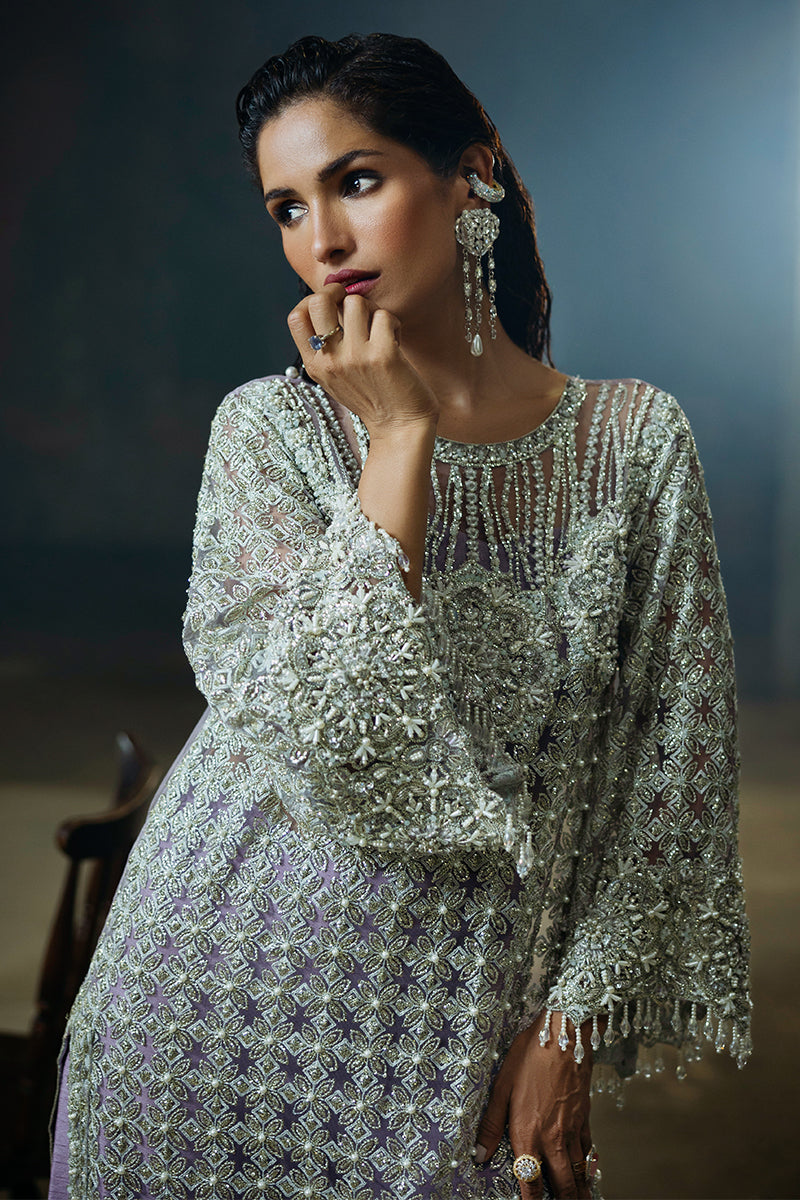 Women Wearing Lavande Purple Long Shirt for Luxury Events - Pakistani Designer Wear for Women in UK | Kifat